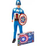 Klassieke Captain America outfit met schild voor jongens - Verkleedkleding