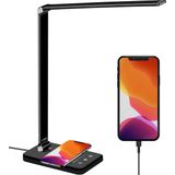 LUSQ® Bureaulamp - LED - USB en Draadloos Opladen - Timer - Dimbaar - Wit en Warm Licht - Zwart