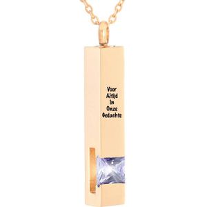 Luxe Ashanger | Met Ketting En Gravering | Voor Altijd In Onze Gedachte | Assieraad | Rosegoudkleurig Met Licht Paarse Steen | As Ketting | Gedenksieraad | Urn | Incl. As vuller