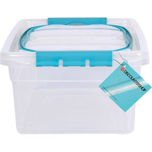 Opbergbox met Deksel Transparant 5 Liter - Sky Blauw Handvat - Kunststof - 30x20.5x12.5cm - Lichtgewicht - Ideaal voor Huishouden & Opbergen