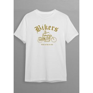 Motorshirt | Bikershirt | Wit T-shirt | Goude opdruk | XL | Opdruk 1