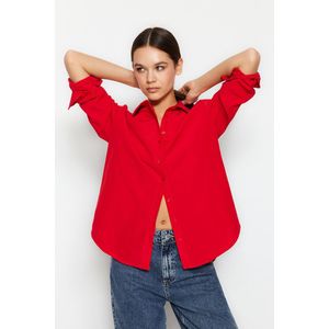 Trendyol Geel Losvallend Katoenen Geweven Overhemd Tweeaw20Go0107