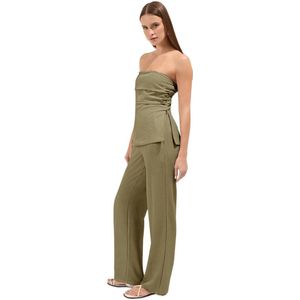 Trendyol Khaki Linnenlook Strapless Blouse En Broek Geweven Top-Bottom Set Twoss25Au00092