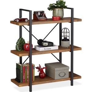 boekenkast industrieel - 3 planken - staal - 102 x 90 x 33,5 cm - bruin-zwart