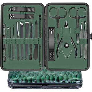 Manicure Set Nagelknipper Kit 18 stks Professionele Pedicure Care Roestvrij Staal Gereedschap Mannen Vrouwen Grooming Kit Met PU Lederen Case voor Reizen of Thuis (Groen)