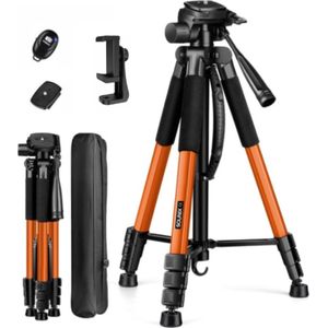 Sounix Camera statief - telefoon statief - 188 cm - Incl. Bluetooth Afstandsbediening - Tripod met Smartphone telefoon houder - tripod smartphone - Aluminium - Oranje