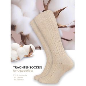 Kniehoge klederdrachtsokken met vlechtpatroon in natuurlijke kleuren