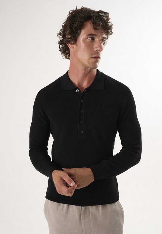 Felix Hardy Trui Met Polokraag En Knopen - Polo Shirt - 100% Katoen Heren Zwart - 2Xl