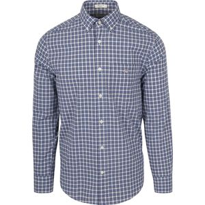 Gant Overhemd Poplin Ruit Blauw - Maat XXL - Heren - Overhemden Casual