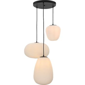 Olucia Davide - Moderne Hanglamp - 3L - Glas/Metaal - Wit;Zwart - Rond - 50 cm