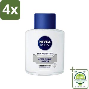 Nivea Men - Skin Protection After Shave Lotion - Silver Protect - 100 ml - Voordeelverpakking - 4 stuks - Na het scheren - Aftershave