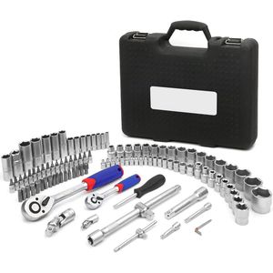 Gereedschap - Dopsleutelset - voor Ratel - 1/2 inch - 1/4 inch Snelwissel - Gereedschapset Auto Mechanica - Handgereedschapsset - met Koffer - 108-Delige - voor Auto - Thuis - Garage - Motorfiets - Onderhoud - 28cm - Zwart