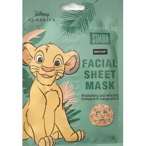 Sence Disney Classics - Simba facial sheet mask - gezichtsmasker - tissue masker lion king - leeuwenkoning - sinaasappel - kids