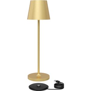 Oplaadbare Tafellamp - Aluminium - Bureaulamp - Oplaadbaar - Waterdicht - Dimbaar - Met Oplaadstation - 38CM - Goud