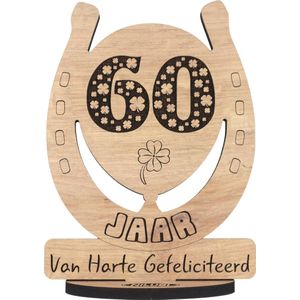60 jaar - houten verjaardagskaart - wenskaart om iemand te feliciteren - kaart 60ste verjaardag - 12.5 x 17.5 cm