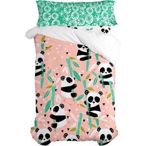 Dekbedovertrek set HappyFriday Moshi Moshi Panda Garden Roze Bed van 105 2 Onderdelen