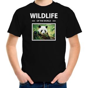 Dieren foto t-shirt Panda - zwart - kinderen - wildlife of the world - cadeau shirt Pandas liefhebber - kinderkleding / kleding 134/140