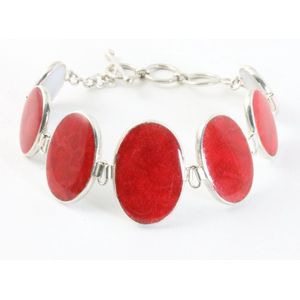Zilveren armband met rode koraal steen en parelmoer