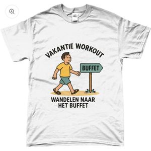 T-shirt - met opdruk - vakantie workout - naar buffet - heren - wit - S