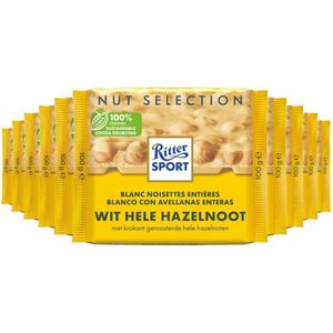 Ritter Sport Hele Hazelnoot Tablet Wit 10x - 100 gr - Voordeelverpakking