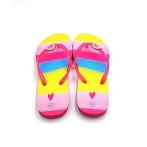 Slippers voor meisjes - Fushia, geel, blauw, roze met regenboogje - ideale bad / strand teenslippers - maat 36