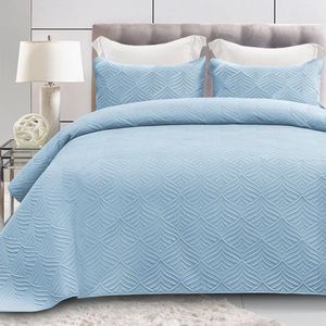Unyqoos® Stijlvolle 4-Seizoenen Bedsprei Set Met Luxe Reliëfpatroon Inclusief Kussenslopen 220 x 240 cm Blauw