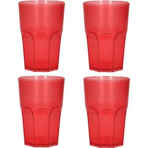 Limonade/drinkbeker onbreekbaar kunststof - 4x - rood - 430 ml - 12 x 9 cm - camping bekers