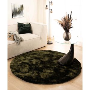 Rond shaggy vloerkleed - Spark olijfgroen 200 cm rond