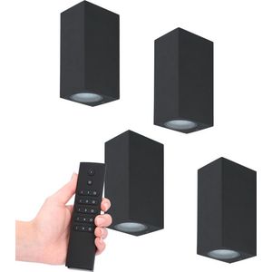 Set van 4 dimbare LED wandlamp Selma Zwart - 2700K - GU10 - Up & Down light - IP65 - Incl. dimmer met afstandsbediening