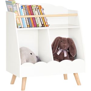 SoBuy KMB100-K-W Kinderboekenkast - Witte Opbergkast met Vakken voor Kinderkamer