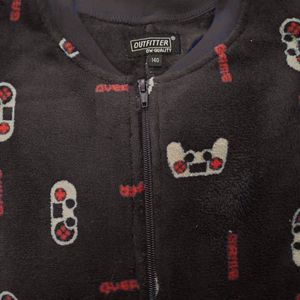 Outfitter jongens onesie fleece - maat 152 - Game over - zwart