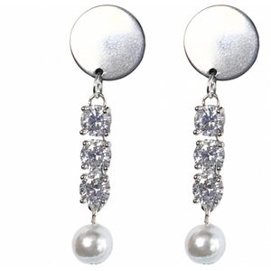 Clip Oorbellen -zirkonia-Synthetische-parel-zilverkleur- geen gaatje- Charme Bijoux
