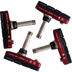 FOURIERS BR-E003 Remblokken / Remschoentjes - Alloy 6066-T6 - Cantilever - -5 mm Offset - Set van 4 stuks - Rood