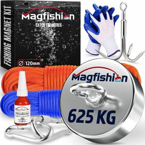 Magfishion Magneetvissen MEGA Set 625 KG - Vismagneet - 2x Touw + Karabijnhaak met Schroefsluiting - Dreghaak - Handschoenen - Borgmiddel - Magneet Vissen - Outdoor - Magneetvissen Kinderen