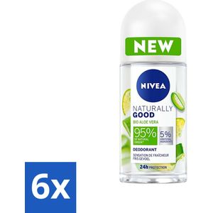 6 x NIVEA - Deodorant Roller - Natuurlijk Goed Aloë Vera - Fris Gevoel - 24 Uur Werking - 50 ml - NIVEA Deodorant - Natuurlijke Deodorant - Aloë Vera Deodorant - Aluminiumvrije Deodorant - Vegan Deodorant