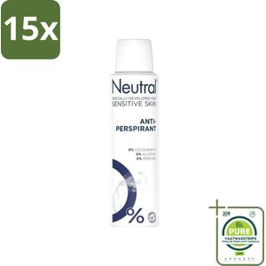 15 x Neutral - Deodorant Spray - Anti-perspirant - Gevoelige Huid - 0% Kleurstof, Parfum & Alcohol - 150 ml - Grootverpakking - Antitranspirant - Deodorant - Gevoelige Huid - Parfumvrij - Kleurstoffen