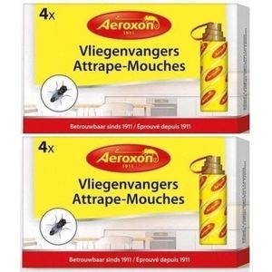 8x Aeroxon vliegenvangers met plakstrip 22 cm - Vliegenstrips milieuvriendelijk 8 stuks - Anti-insect - Insectenbestrijding