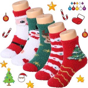 Kerstsokken - 5 Paar - Kerst Huissokken - Kerstsokken in Kerstbal - Antislip Sokken - Fluffy - Dames Huissokken - Kerst - Slofsokken - Huissokken Dames - Christmas Socks - Verwarmde Sokken - Antislip Sokken - Kleurrijke Sokken - Vrolijk Sokken