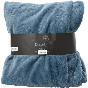 Decoris - Teddy Fleece Plaid - 130x170cm - Blauw/Petrol - Luxe Fluffy Throw