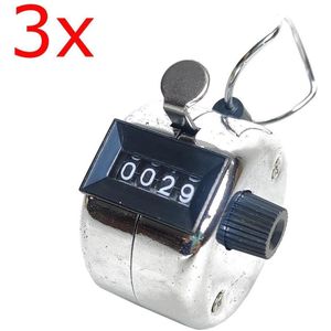 3X QuniQ Metalen handteller personenteller visteller 4 cijferig (0 - 9999) digits counter teller