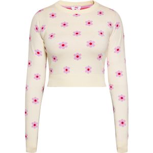 Mymo - Jumper - Room Paars Rood - Cropped Trui - Jacquard Bloemenpatroon