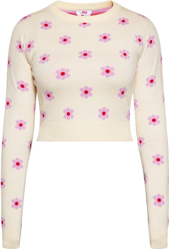 Mymo - Jumper - Room Paars Rood - Cropped Trui - Jacquard Bloemenpatroon