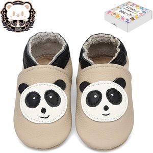 Somic Babyschoenen Jongens Leer - Baby Schoenen Meisjes Zachte Zool - Babyschoentjes Meisje Flexibele Zool - Antislip Eerste Loopschoentjes -Zachte Leren - maat S – 0-6 maanden - 11 cm - panda