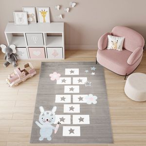 Tapiso Baby Vloerkleed Grijs Wit Sterren Modern Kinderkamer Tapijt Maat- 180x250