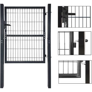 Tuinpoort tuindeur tuinhekpoort antraciet hek tuinhek dubbele poort verzinkt staal hek tuindeur incl. slot deurklink en sleutels, 100 x 100 cm, antraciet