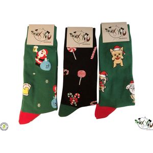 Sockyou Doos KM - 3 paar ECO vrolijke kerst bamboe sokken in doos - Maat M 41 - 45