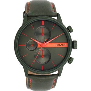 OOZOO Timepieces - Bos groene OOZOO horloge met bos groene leren band - C11227