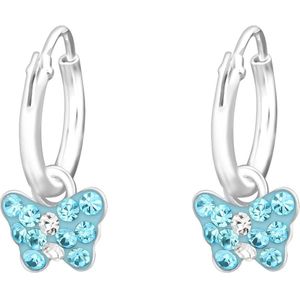 Joy|S - Zilveren vlinder bedel oorbellen - oorringen - blauw kristal - kinderoorbellen