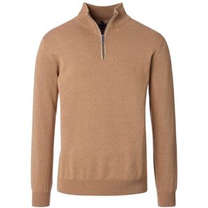 Casa Moda - Trui met Rits - Bruin - Mélange - Opstaande Kraag met Rits