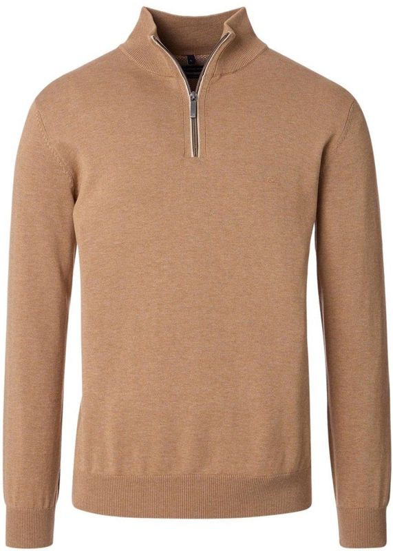 Casa Moda - Trui met Rits - Bruin - Mélange - Opstaande Kraag met Rits
